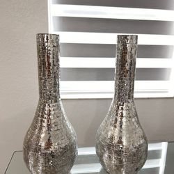 Silver Vase for Flower - Mosaic Glass Vase for Decor Disco Vases for Fashion Home Table Decoration Wedding Flower Arrangeme