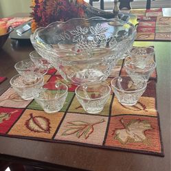 Glass Punch Bowl And Cups
