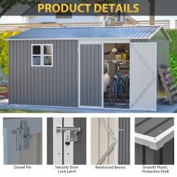12x10 FT Outdoor Storage Shed Metal, Large Garden Tool Sheds Outdoor with Lockable Doors, Waterproof Steel Utility Storage Building, Heavy Duty Equipm