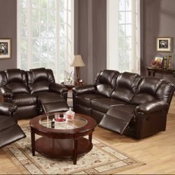 Brand New Brown Or Black Bonded Leather Manual Reclining Sofa + Loveseat 2PCs Set