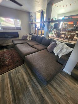 Bohemian Gray Sectional + Matching Ottoman – Great Condition