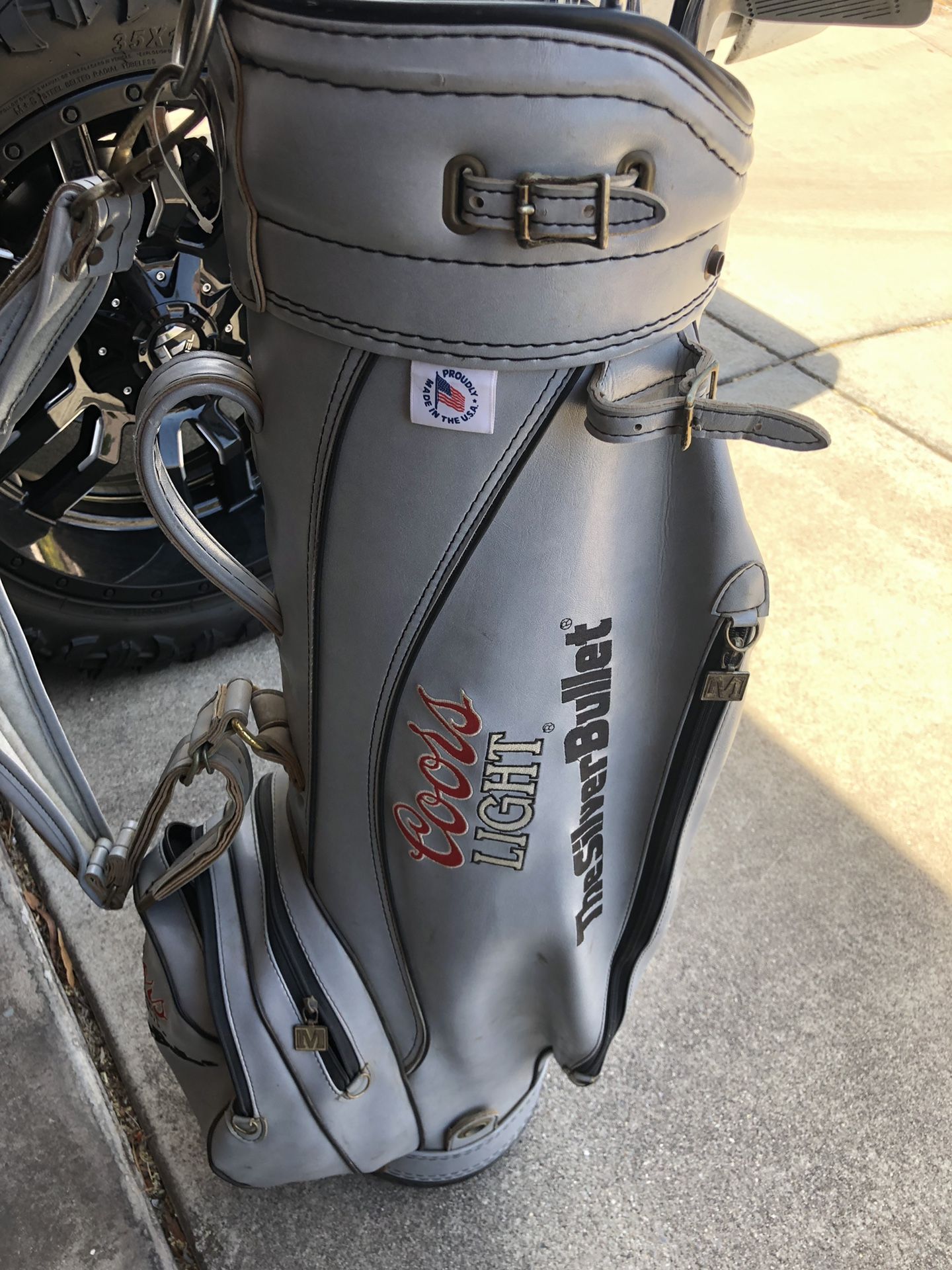 Rare vintage Coors Light leather golf bag. Clubs included. Some scuffs but overall very clean