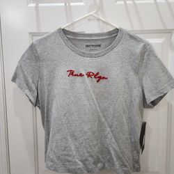 NEW True Religion Embroidered Baby Doll Logo Cropped Tee