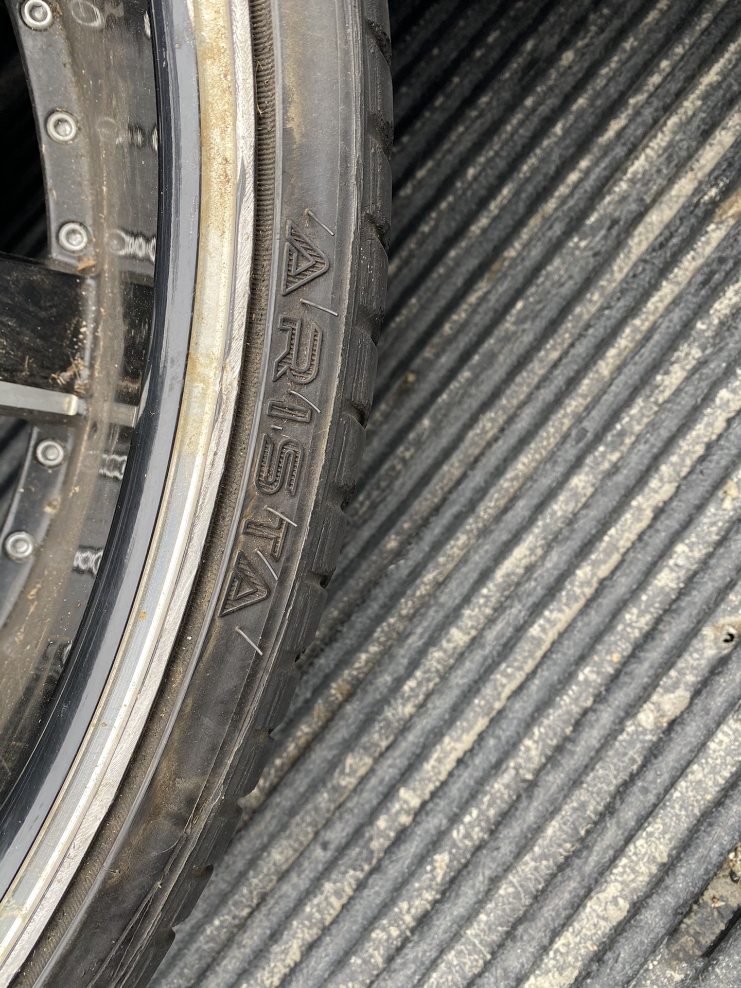 28 inch with tires but the caps are missing. I have two(2