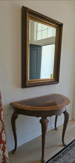 Demilune Console Table with Gold Framed Mirror