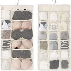 Closet Hanging Organizer with Mesh Pockets & Rotating Metal Hanger,Dual Sided Wall Shelf Wardrobe Storage Bags,Oxford Cloth Space Saver Bag for Bra Un