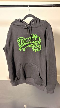 Doolie Club Black Hoodie Green Chenille Logo Streetwear Pullover xxl