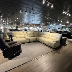 Beige 6pc Power Reclining Sectional Couch