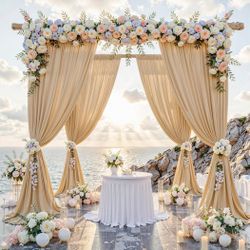 10 ft x 10 ft Wrinkle Free Champagne Backdrop Curtain -NEW (3394/2)