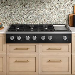 New Cafe Matte Black 48” Range Top Gas 6 Burners Commercial Style