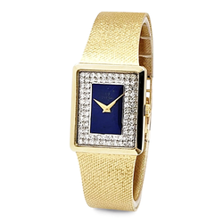 Unisex Omega Vintage 14K Yellow Gold Watch with Diamond Blue Texture and Dial. (Pre-Owned)