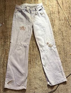Light Blue Embroidered Wide Leg Jeans Size 12