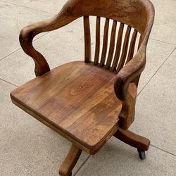 Vintage Solid Wood Banker Chair – Industrial – USA Made 