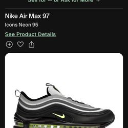 Nike Air Max 97 Icons Neons 95,( DX4235-001) Men’s Size 11 Athletic Shoes 