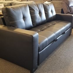 Brand New 85" x 57" Black Faux Leather Or Gray Linen Pullout Sofa Bed