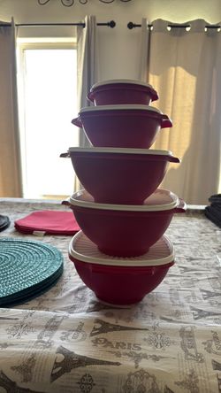 Tupperware Servalier Red and White Containers Set of 5 $80