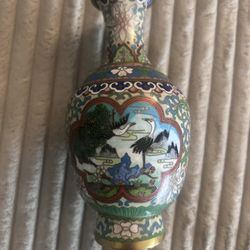 VINTAGE CLOISONNÉ VASE (CRANES + FLORALS)