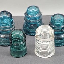 5 Glass Insulators *CHIPPED OR CRACKED*