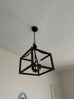 14 in. 3-Light Distressed Black Farmhouse Square Pendant Chandelier for Kitchens