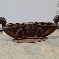 Wood Carved Candle Holder 