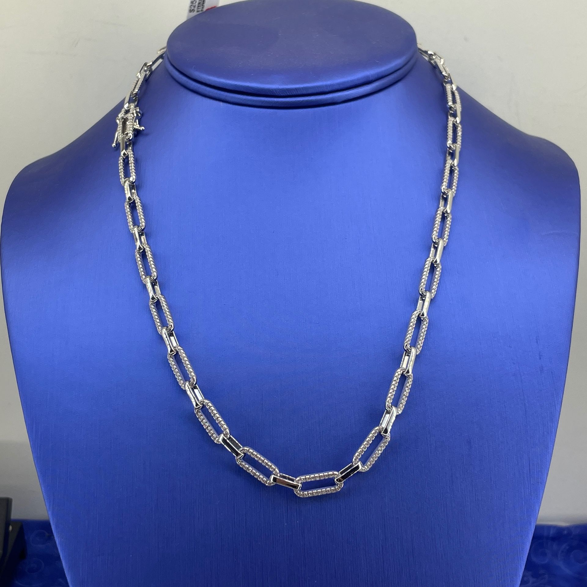 925 Sterling Silver CZ 18” Paper Clip Necklace 24.50g 5.75mm 200703/7