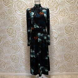 NWT Ryegrass Women's Black Velvet Floral Maxi Dress with High Neck