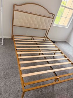 Beautiful tan/ white and gold full headboard bed only no mattress