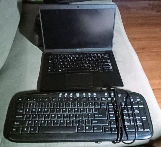 Dell Laptop With Charger And Keyboard Along With A HP Printer