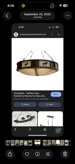 Large Metal and Hide Deer Ceiling Mount Light