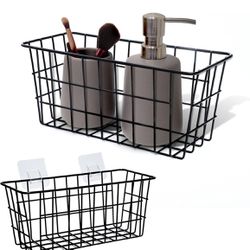 New In Box Wire Baskets, 2Pcs, 11x 4.7x 4.7 Inches – Rust Resistant Metal Basket with Strong Adhesive Organizing & Storing in Kitchen, Bathroom 