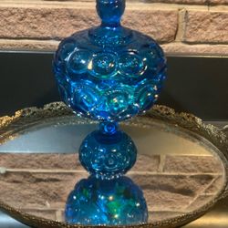 Vintage Blue Glass Candy Jar 