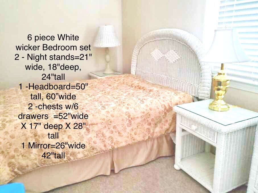 Boho Queen/ full Bedroom Set Headboard Nightstands Dresser 6 Drawers Mirror Rattan