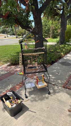 Large Bird Cage on Rolling Stand with Accessories