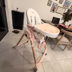 Pink High Chair + Baby Food Blender 