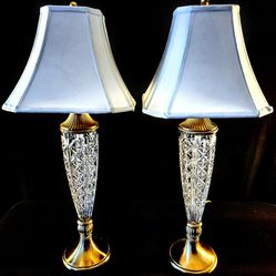 Waterford Coleraine Set of 2 Fine Cut Crystal Column Lamps - Mint Condition!