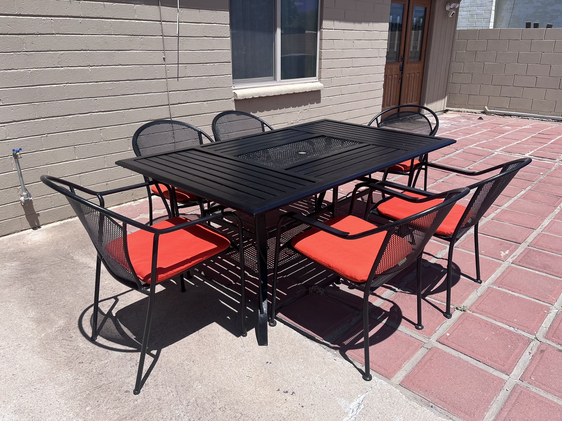 Patio Set Metal Table With 6 Chairs And Cushions