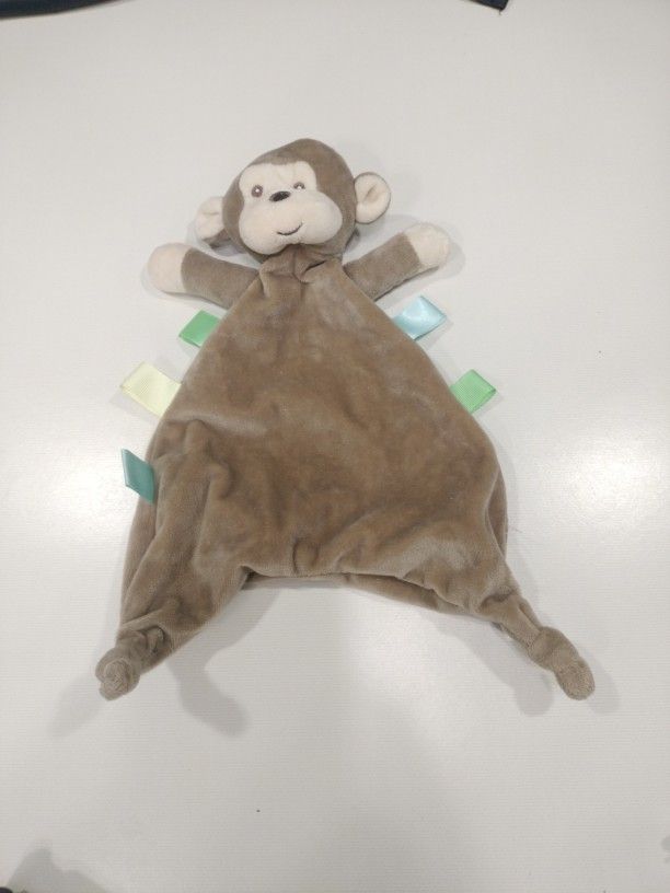 12" Tall. HTF Walgreens Moon & Stars Brown Monkey Lovey Security Blanket. ( Red / Black Bin )