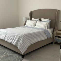 Queen wingback tufted upholstered bed frame