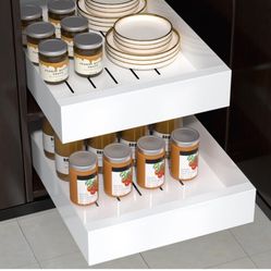 Pull Out Cabinet Organizer, Carbon Steel Cabinet Drawers Slide Out, Pantry Storage Shelves with Nano Adhesive Strip for Kitchen, Bathroom and Living R