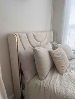 Upholstered Bed frame and headboard with built in storage