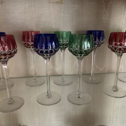 SAINT LOUIS CUT COLORED CRYSTAL GOBLETS FROM FRANCE Colored White Wine glasses- Set of 9 ( 3 of each color)