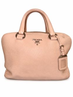 PRADA Beige Logo Satchel Zip Top Handle w/ Clochette, Lock, Inner Pockets