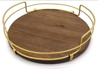 Set of 3 decorative serving trays with golden handle