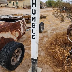 Vintage HUMBLE Gas Line Concrete Cement Marker Pair Petroliana