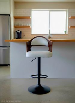 mid-century modern adjustable swivel bar stool  walnut Bentwood Faux Letter Seat