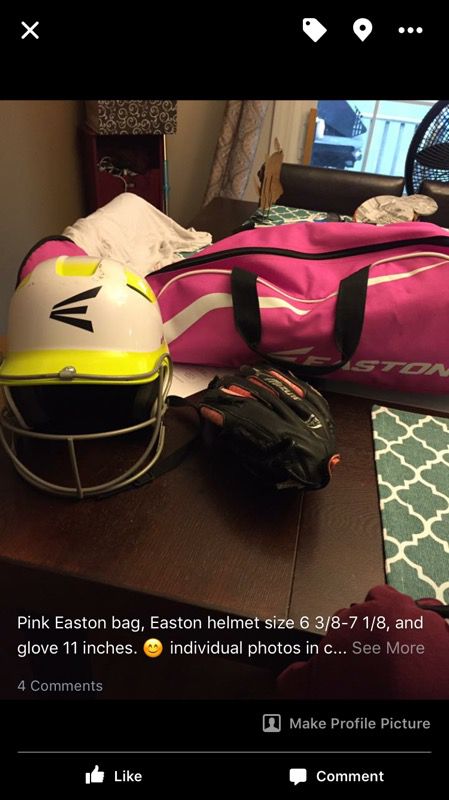 Girls softball helmet, bat bag and glove