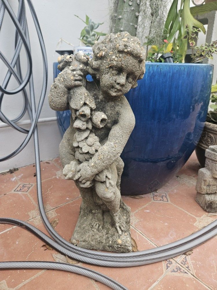 Antique French Solid Concrete Garden Classic Cherub Statue 38” Tall StunningAntique French Solid Concrete Garden Classic Cherub Statue 38” 