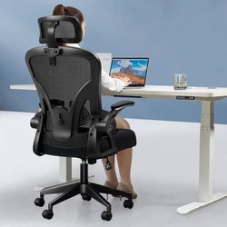 Darkecho Office Chair,Ergonomic Desk Chair with Adjustable Headrest and Lumbar Support,High Back Mesh Computer Chair with Padded Flip-up Armrests,Swiv
