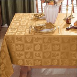 Jacquard Tablecloth Rectangle 60 x 84 Inch Autumn Leaves Spill Proof