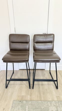Set of 2 Modern Brown Faux Leather Counter Stools